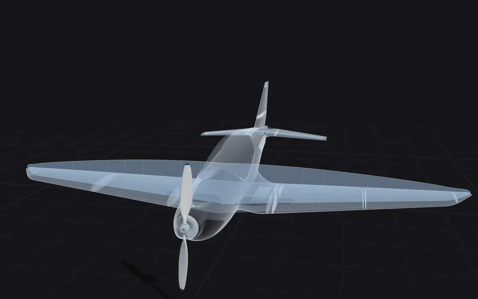 The aircraft seen through its skin with the solver's panel mesh on the wing and tail and a translucent wall of section lift standing above the wing.