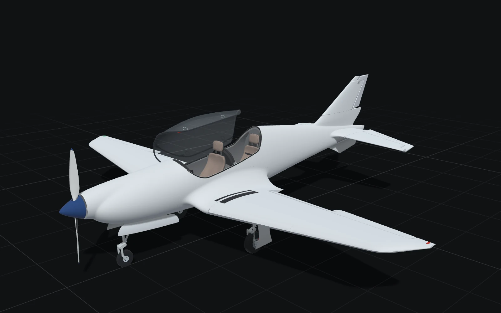 The aircraft in white paint with the canopy raised over the two seats and the landing gear down.