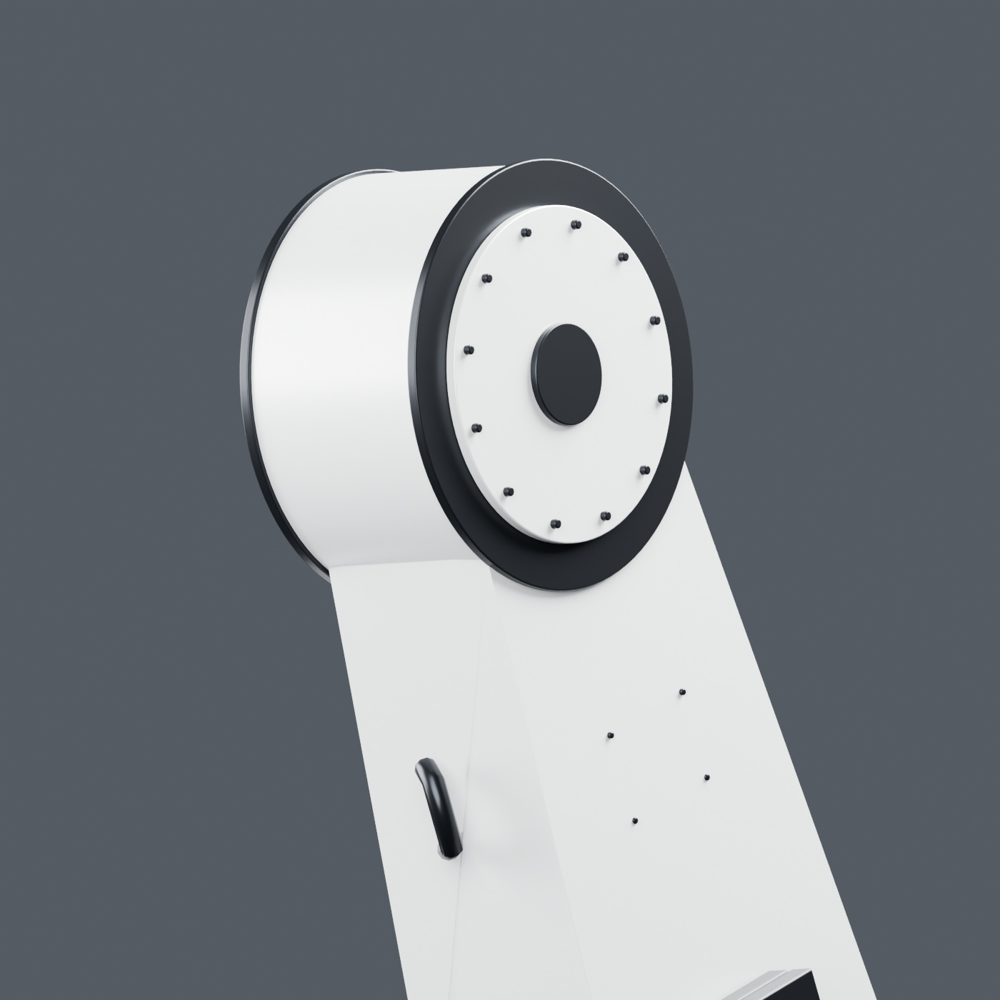 Where the mount arm meets the circular axis housing · detail.